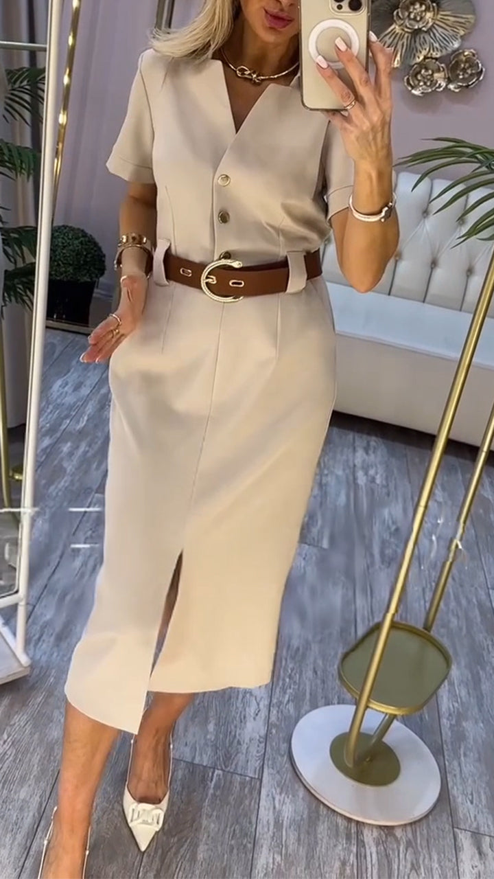 Midi Jurk Dames Elegant Met Riem - Iris