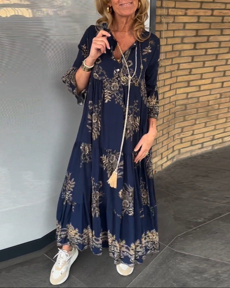 Carol - Boho Maxi Jurk met Bloemenprint