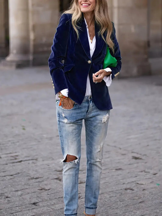 Vanessa - Elegant Fluwelen Knopen Blazer