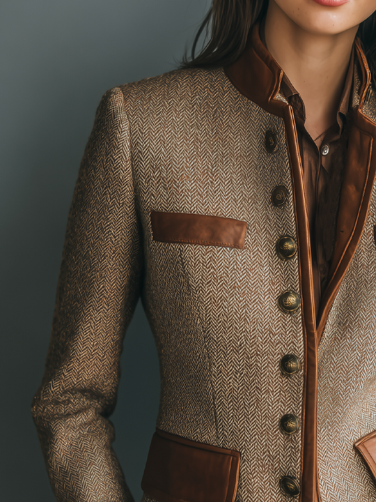 Helen - Klassieke Tweed Leren Jas