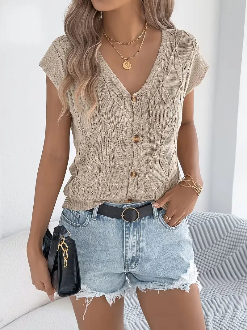 Emma - Elegante Gebreide V-Hals Top
