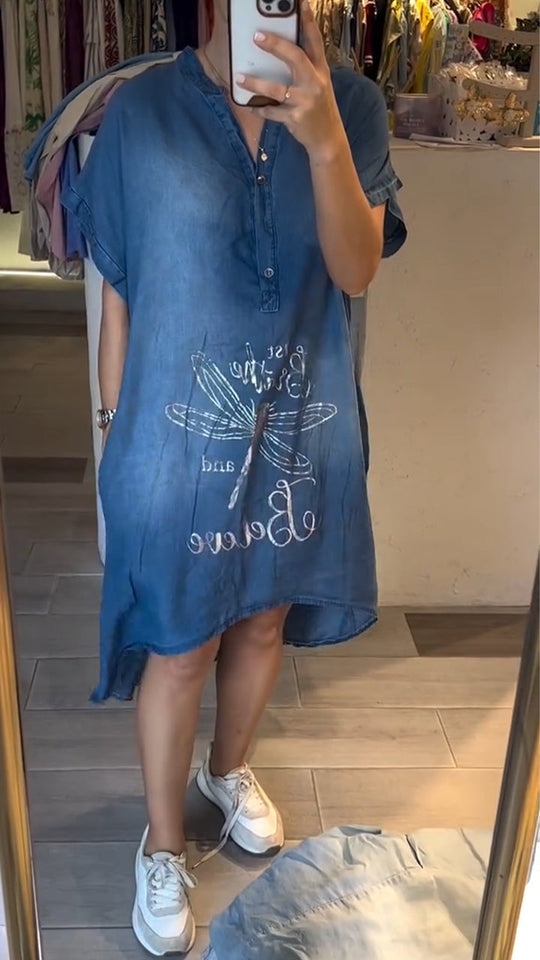 Wendy - Lange Spijkerjurk met Print