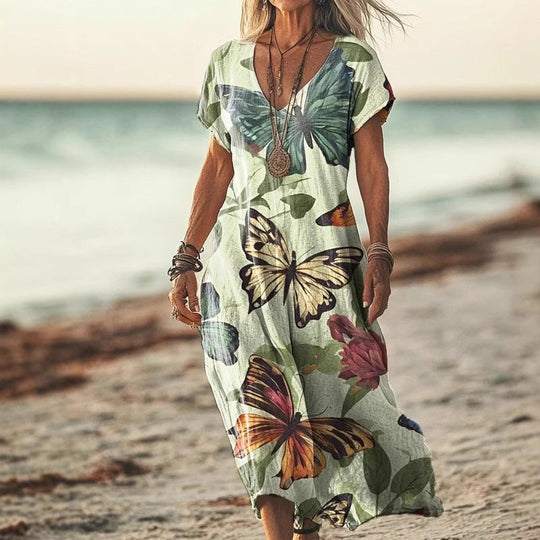 Ellen - Zomerse Maxi Jurk met Vlinderprint