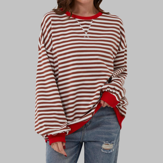 Ellen - Stijlvolle Gestreepte Ronde Hals Sweater