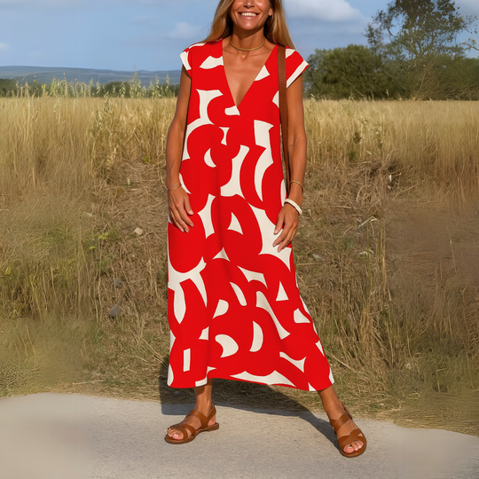 Mirjam - Stijlvolle Boho Maxi Jurk met V-hals