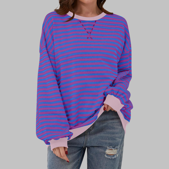 Ellen - Stijlvolle Gestreepte Ronde Hals Sweater