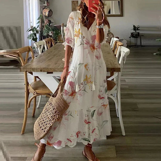 Ines - Luchtige Boho Maxi Jurk met Bloemenprint Dames