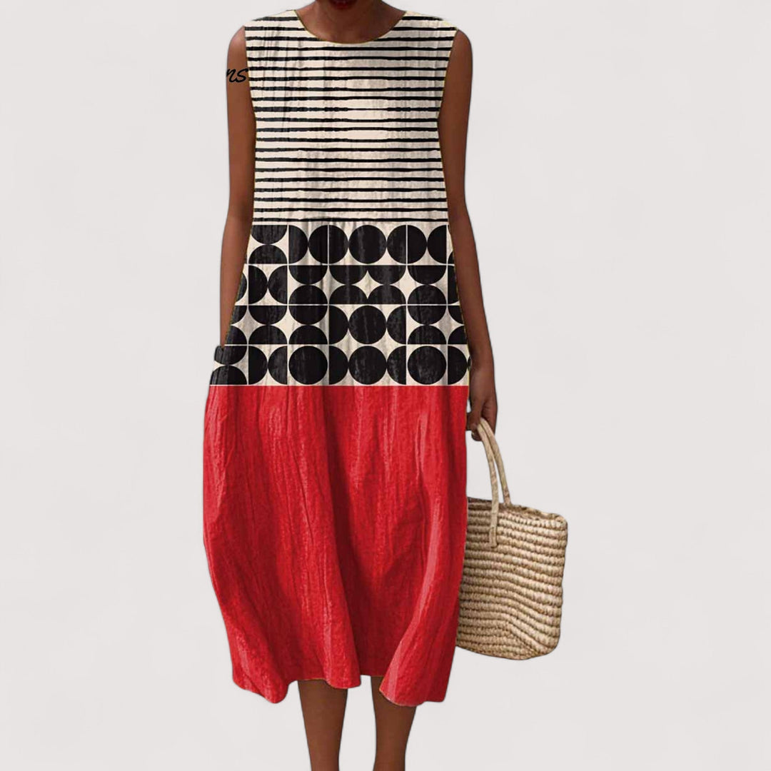 Midi Jurk Dames Mouwloos Met Print - Anna