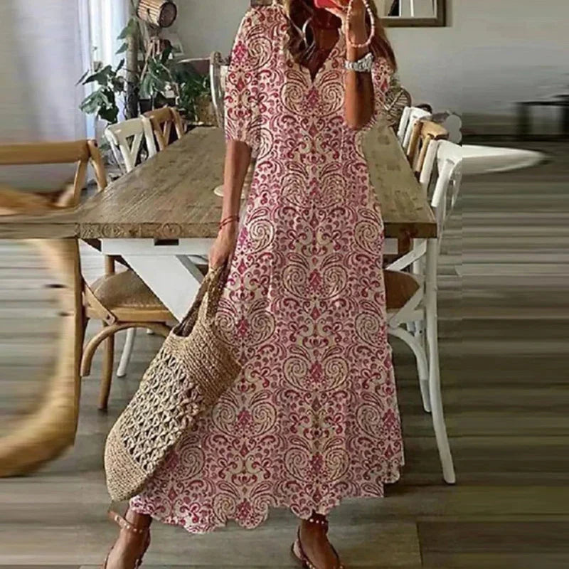 Ines - Luchtige Boho Maxi Jurk met Bloemenprint Dames