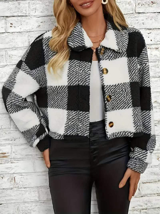 Sarah - Stijlvolle Geruite Teddy Winterjas
