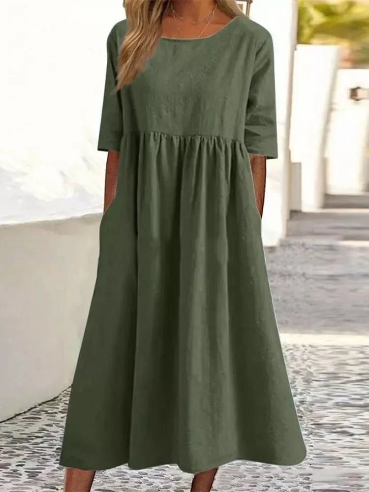 Zara - Casual Katoen Midi Jurk Korte Mouw Dames