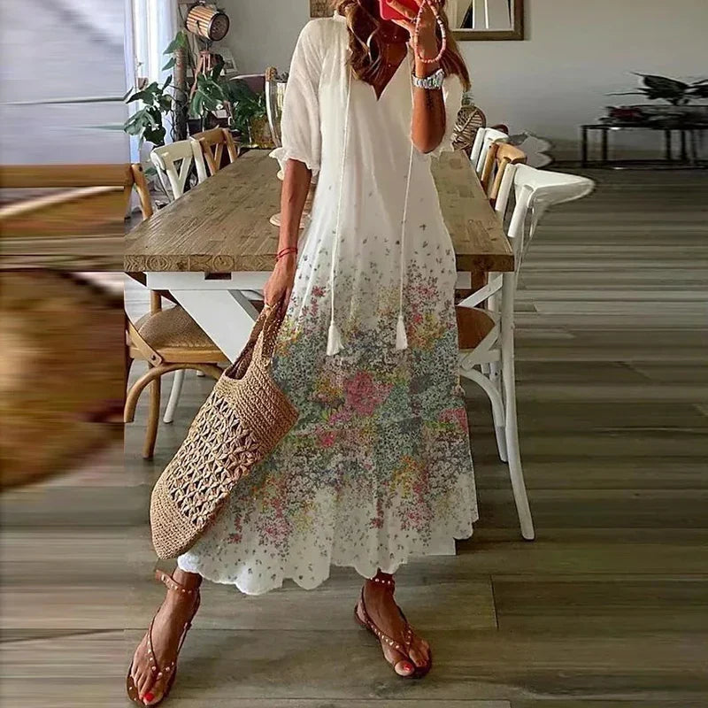 Ines - Luchtige Boho Maxi Jurk met Bloemenprint Dames