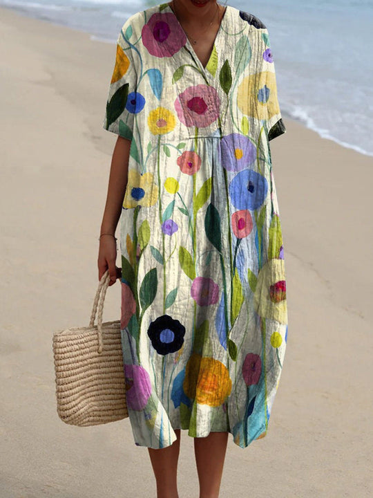 Lily - Stijlvolle Linnen Zomerjurk met Bloemenprint Dames