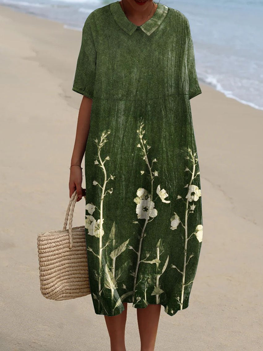 Lily - Stijlvolle Linnen Zomerjurk met Bloemenprint Dames