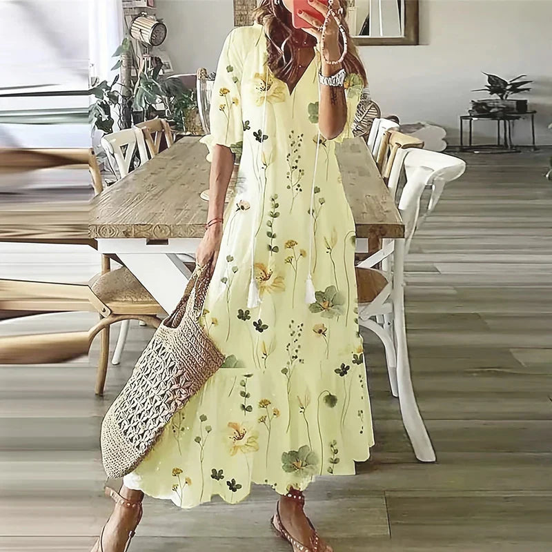 Ines - Luchtige Boho Maxi Jurk met Bloemenprint Dames