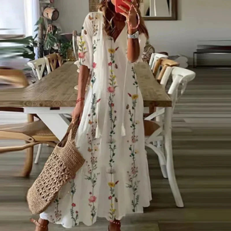 Ines - Luchtige Boho Maxi Jurk met Bloemenprint Dames