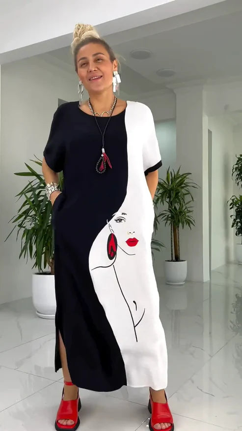 Amelia | Maxi Jurk Dames Wijd Met Print