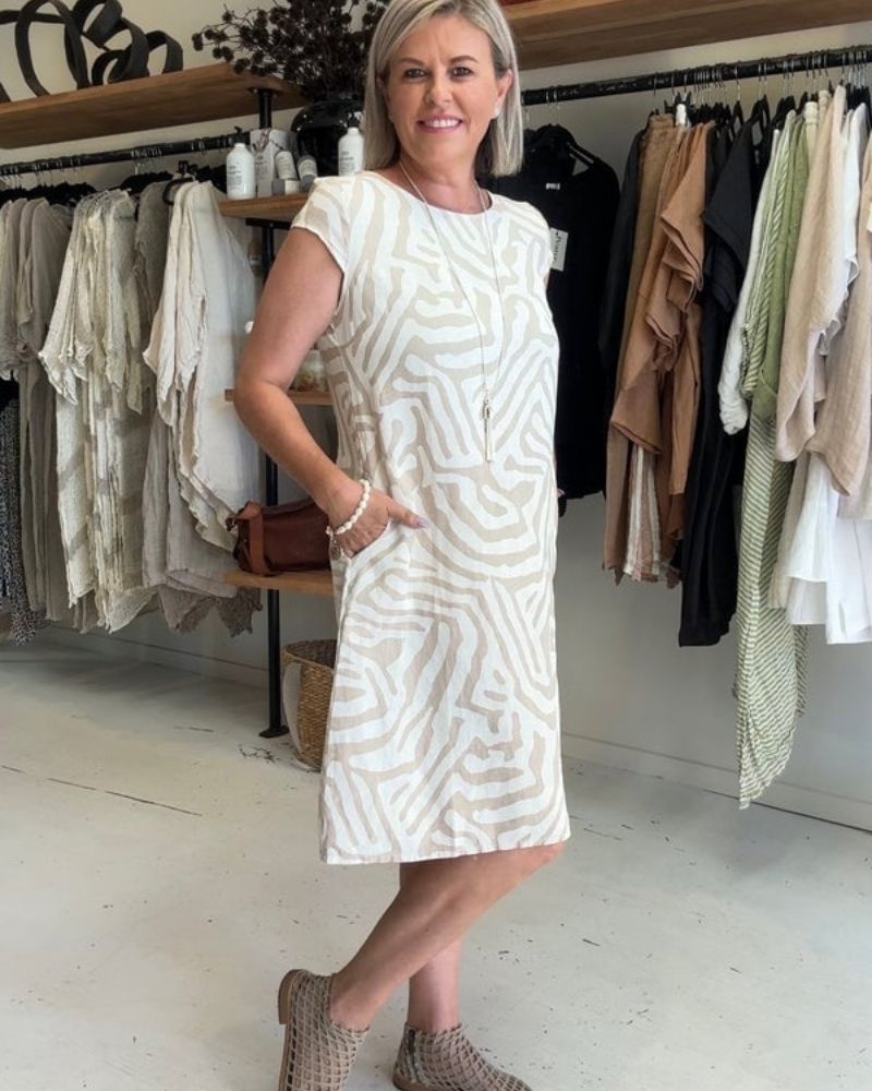 Hallie | Korte Linnen Jurk Dames Met Print