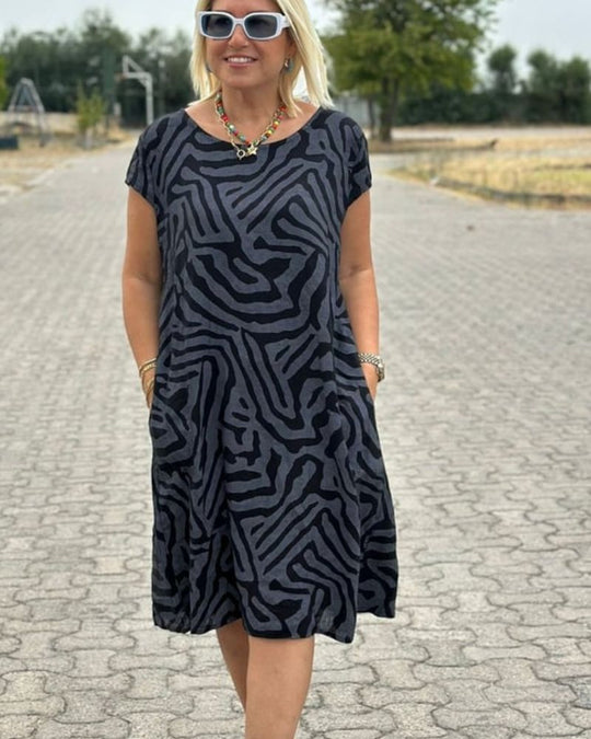 Hallie | Korte Linnen Jurk Dames Met Print