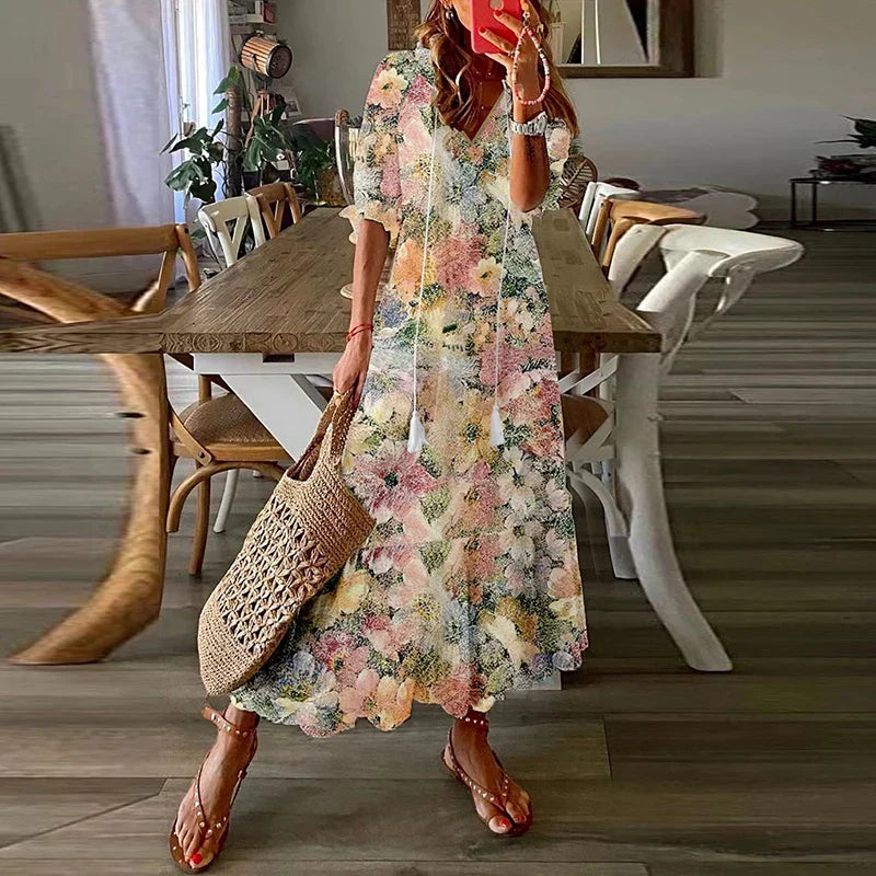 Ines - Luchtige Boho Maxi Jurk met Bloemenprint Dames
