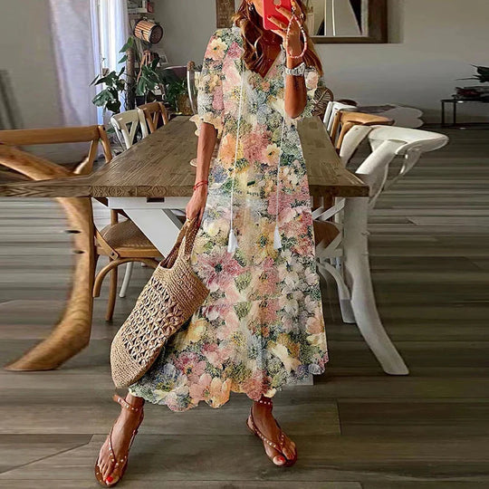 Ines - Luchtige Boho Maxi Jurk met Bloemenprint Dames