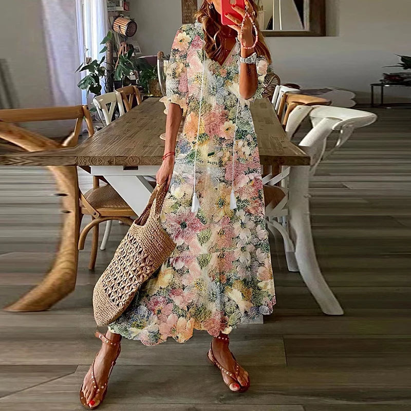 Ines - Luchtige Boho Maxi Jurk met Bloemenprint Dames