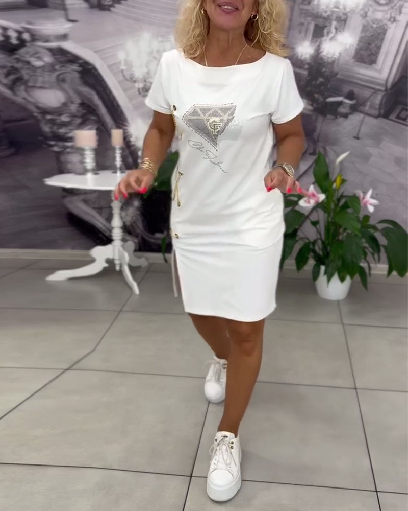 Saskia - T-shirt jurk met Split