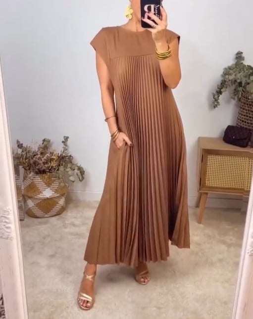 Saskia - Elegante Plissé Maxi Jurk