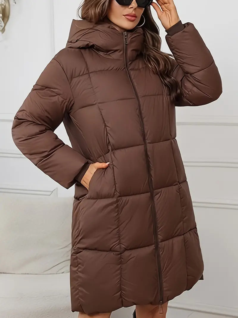 Ineke – Lange winterjas met capuchon voor dames, elegant en warm