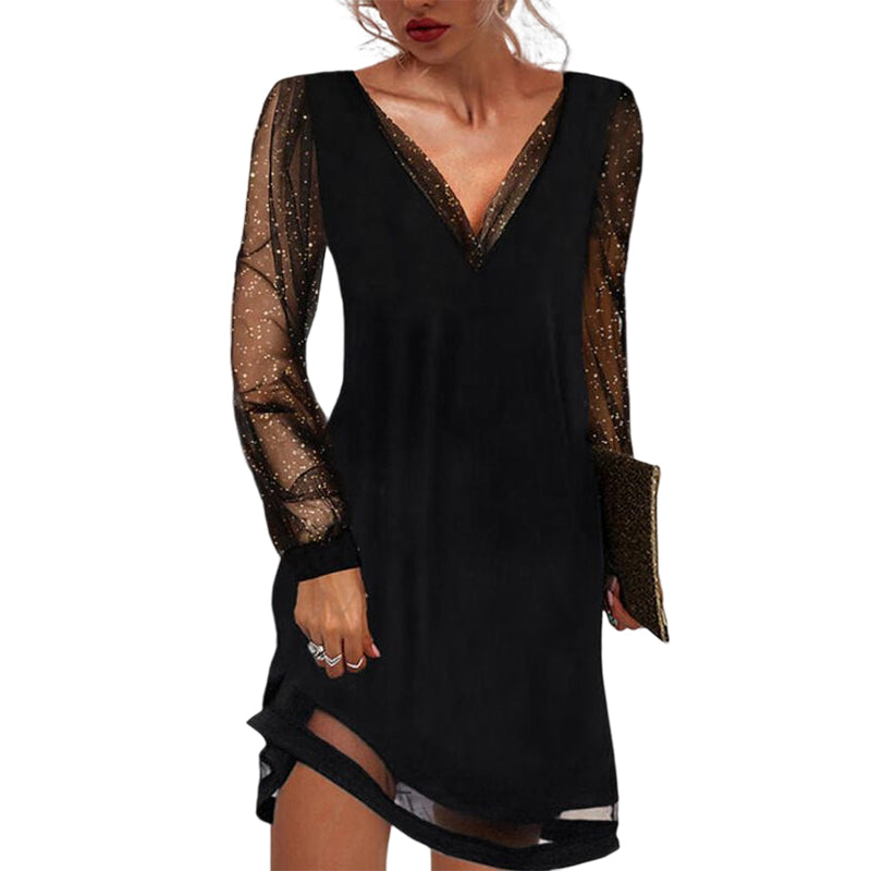 Selene - Elegante Avondjurk met Glitter Mouwen Dames
