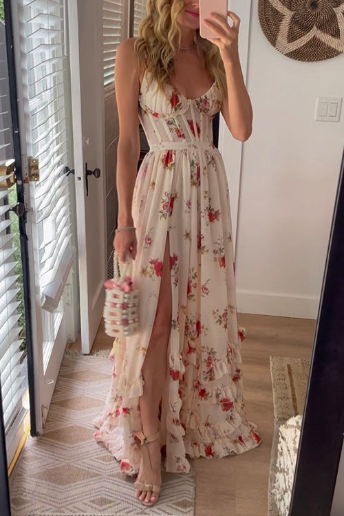 Maxi Jurk Dames Met Bloemenprint En Split - Mila