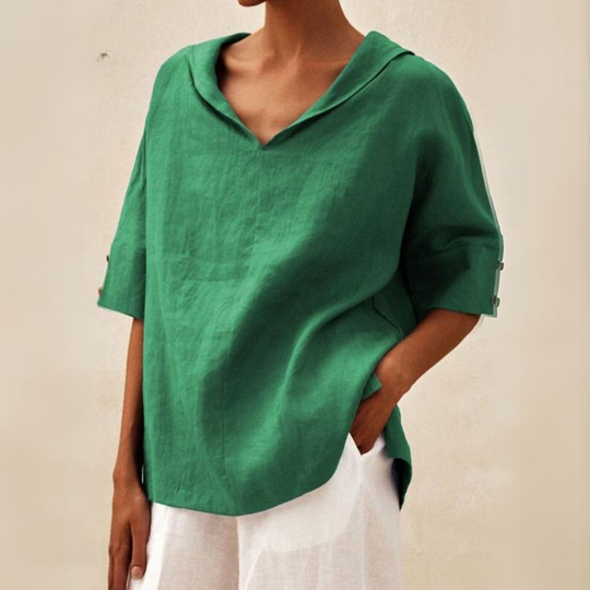 Oversized Linnen Blouse Dames Met V-Hals - Romée