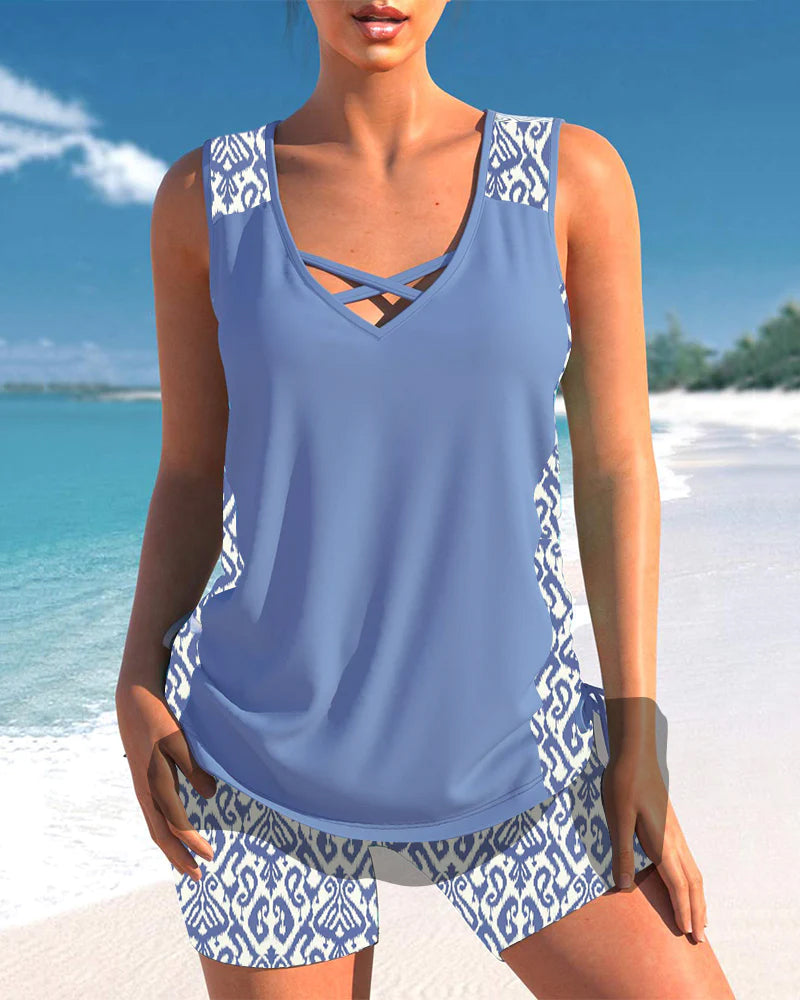 Zamira - Tankini met Geometrische Print en Flatterende V-Hals