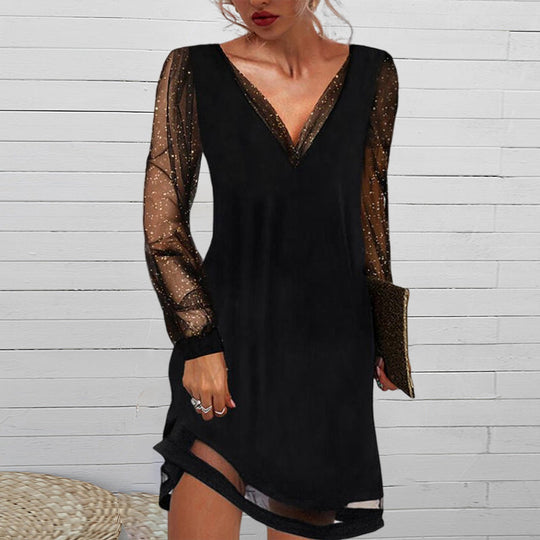 Selene - Elegante Avondjurk met Glitter Mouwen Dames