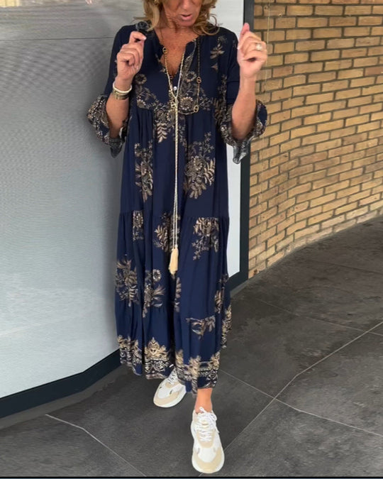 Carol - Boho Maxi Jurk met Bloemenprint