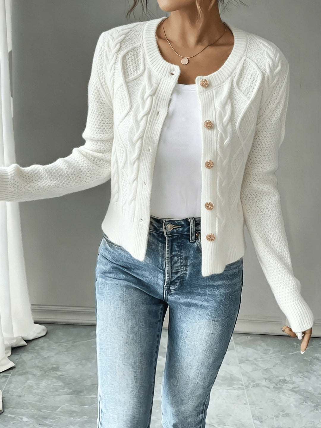 Marianne - Elegant Kabelgebreid Knopen Vest