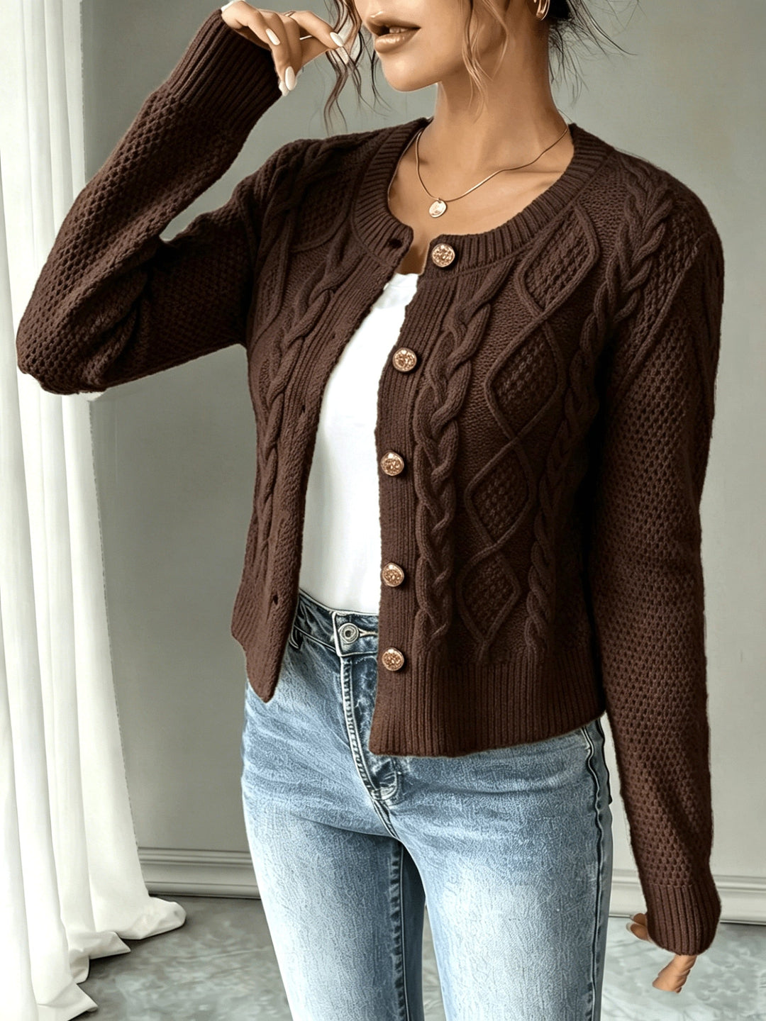 Marianne - Elegant Kabelgebreid Knopen Vest