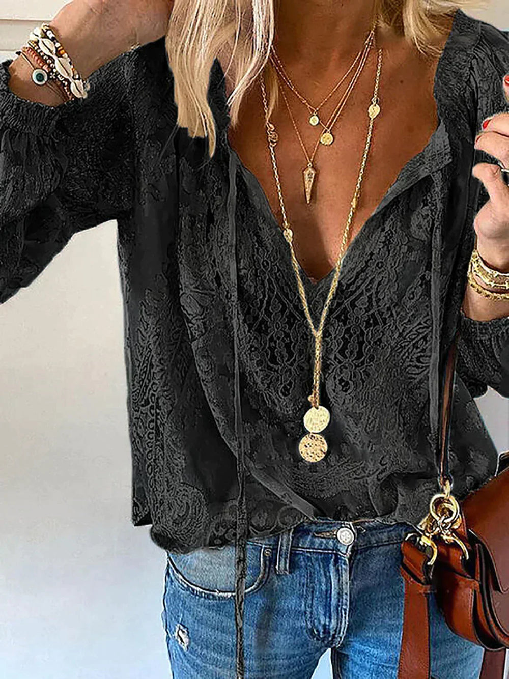 Naia - Elegante Kanten Dames Blouse In Boho Stijl