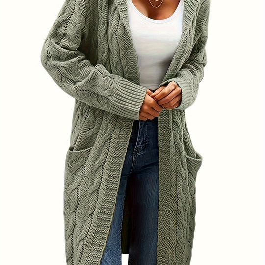 Rachel - Elegant Lang Kabelgebreid Vest