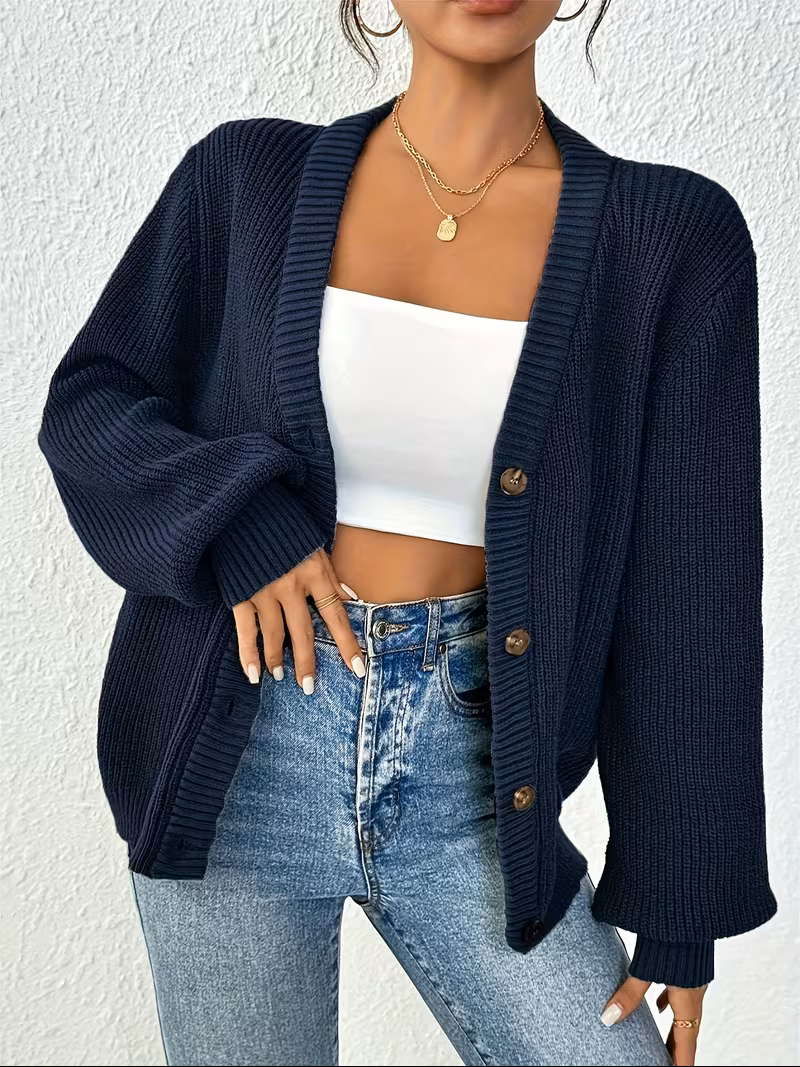 Ingeborg - Elegant Oversized Grofgebreid Knopen Vest