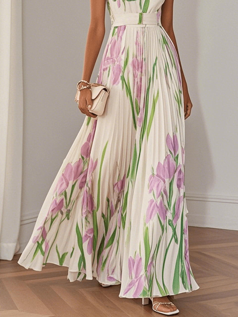 Lily | Geplooide Maxi Jurk Dames Met Bloemenprint