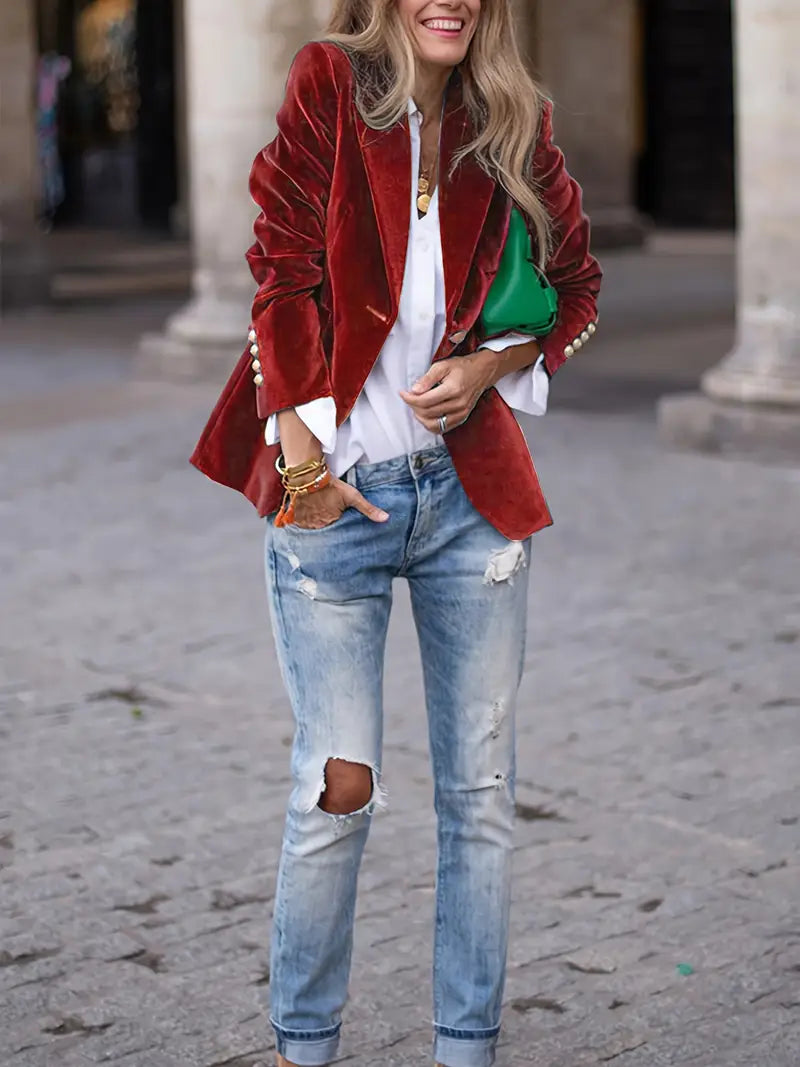Vanessa - Elegant Fluwelen Knopen Blazer