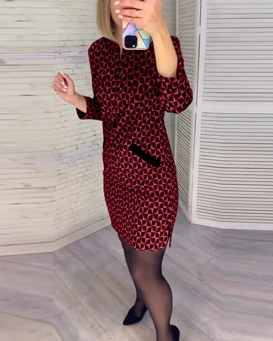 Sandra - Geometrische Jurk Lange Mouw Dames