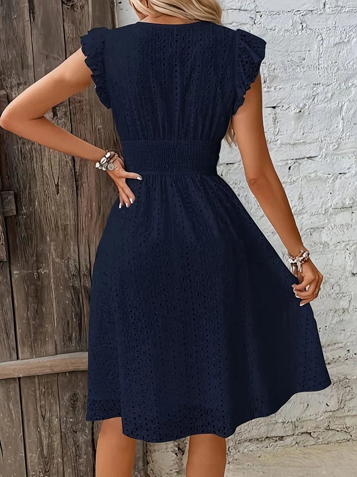 Esther - Broderie Midi Jurk met V-hals
