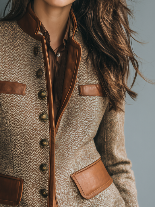 Helen - Klassieke Tweed Leren Jas