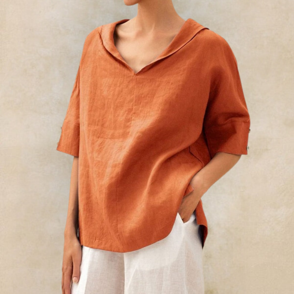 Oversized Linnen Blouse Dames Met V-Hals - Romée