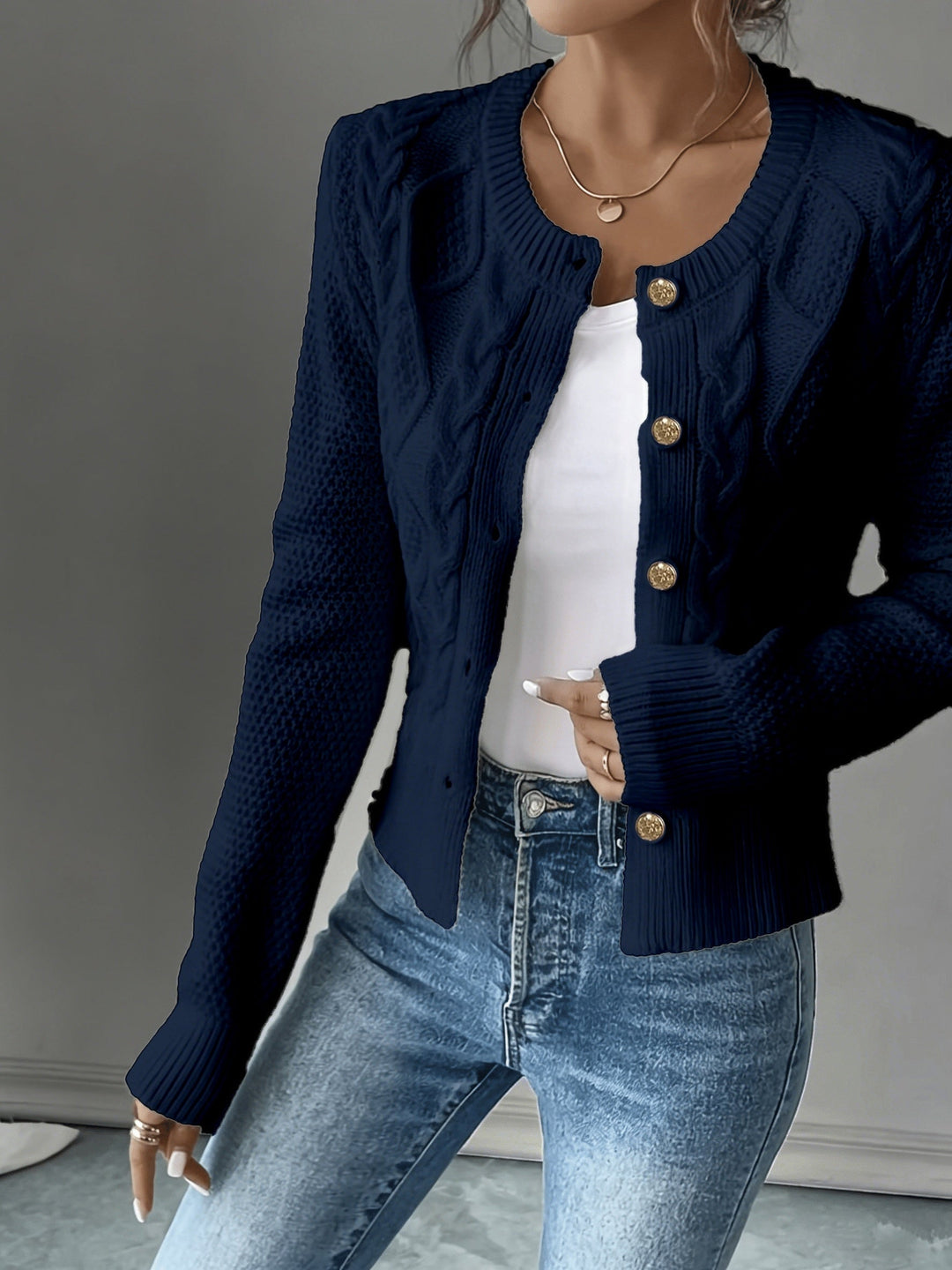 Marianne - Elegant Kabelgebreid Knopen Vest