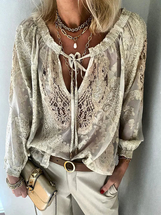 Naia - Elegante Kanten Dames Blouse In Boho Stijl