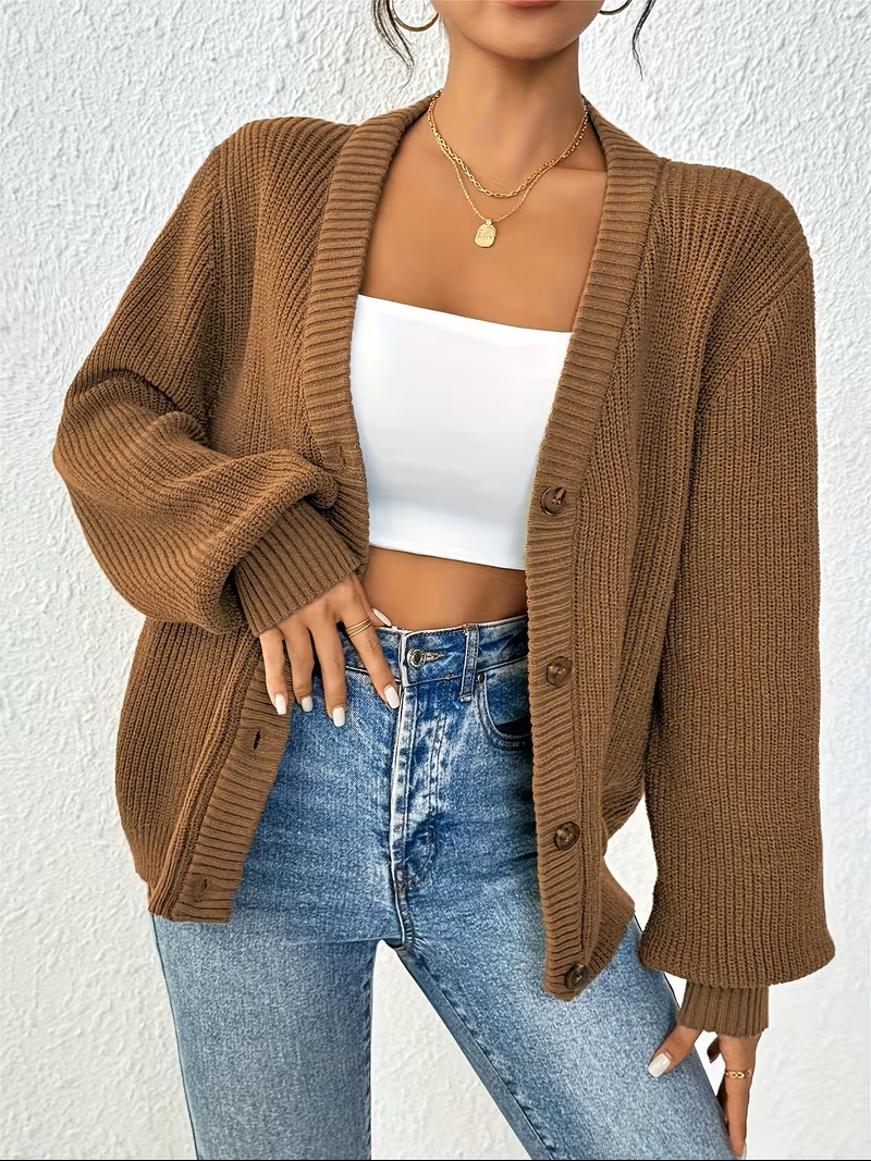 Ingeborg - Elegant Oversized Grofgebreid Knopen Vest