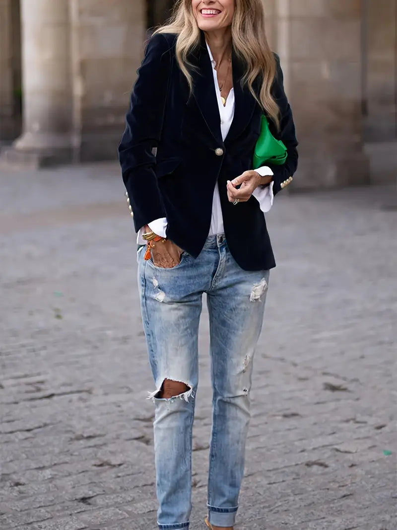 Vanessa - Elegant Fluwelen Knopen Blazer